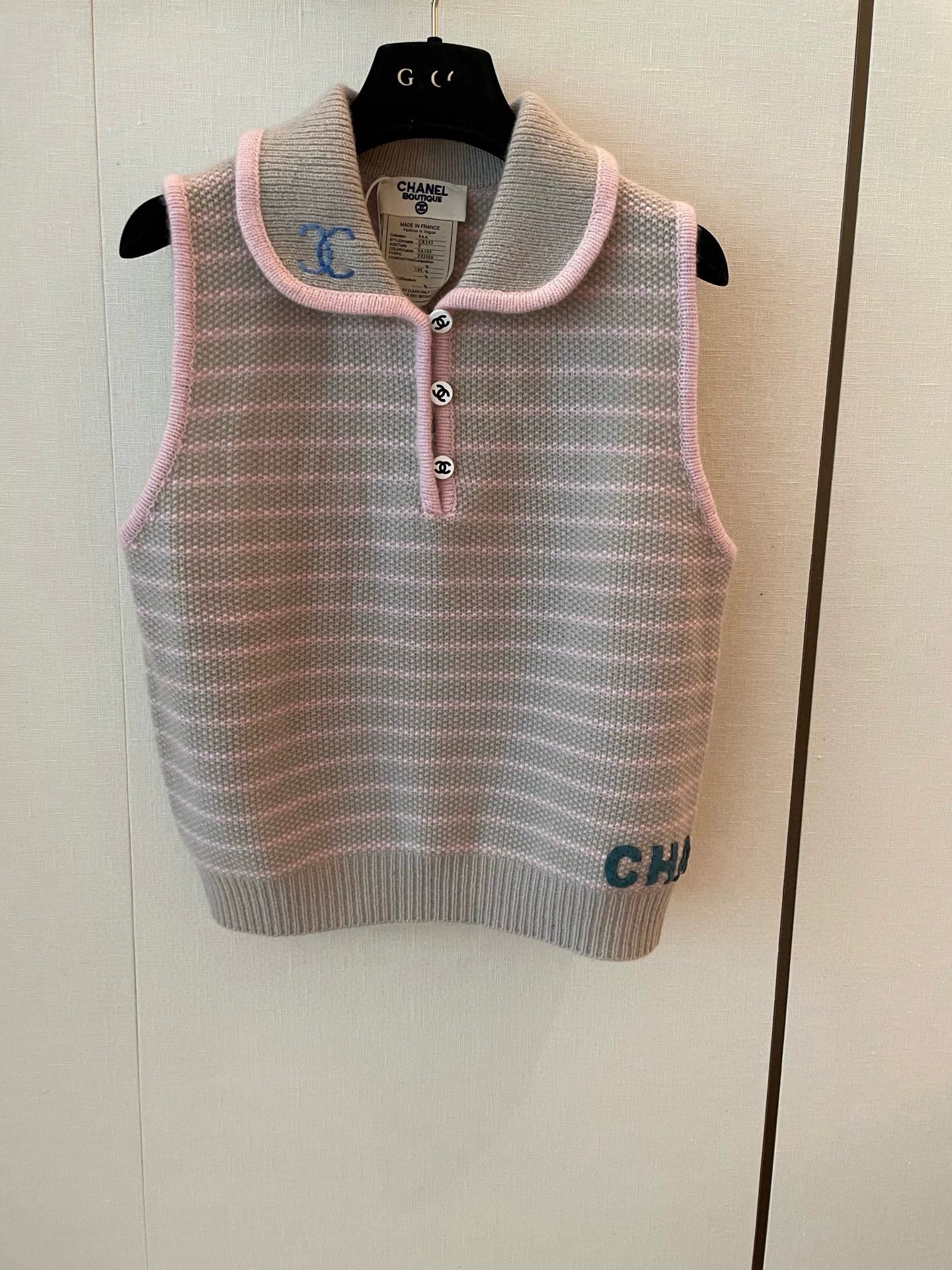 25fw Collar striped sleeveless vest (vintage series)