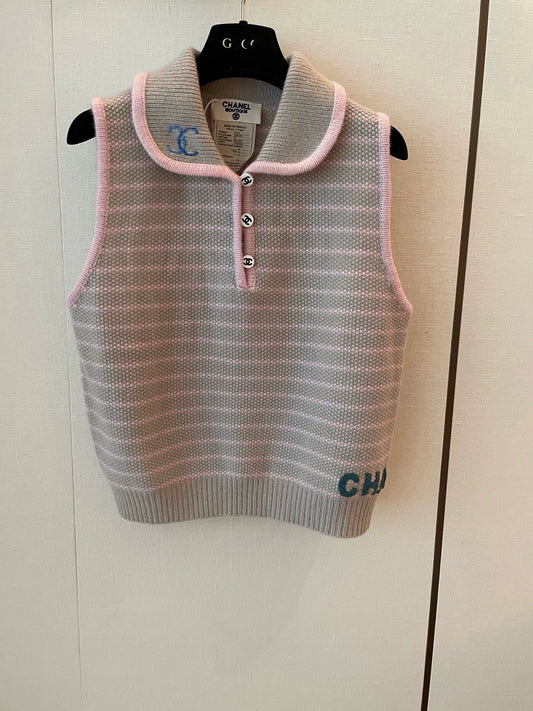 25fw Collar striped sleeveless vest (vintage series)