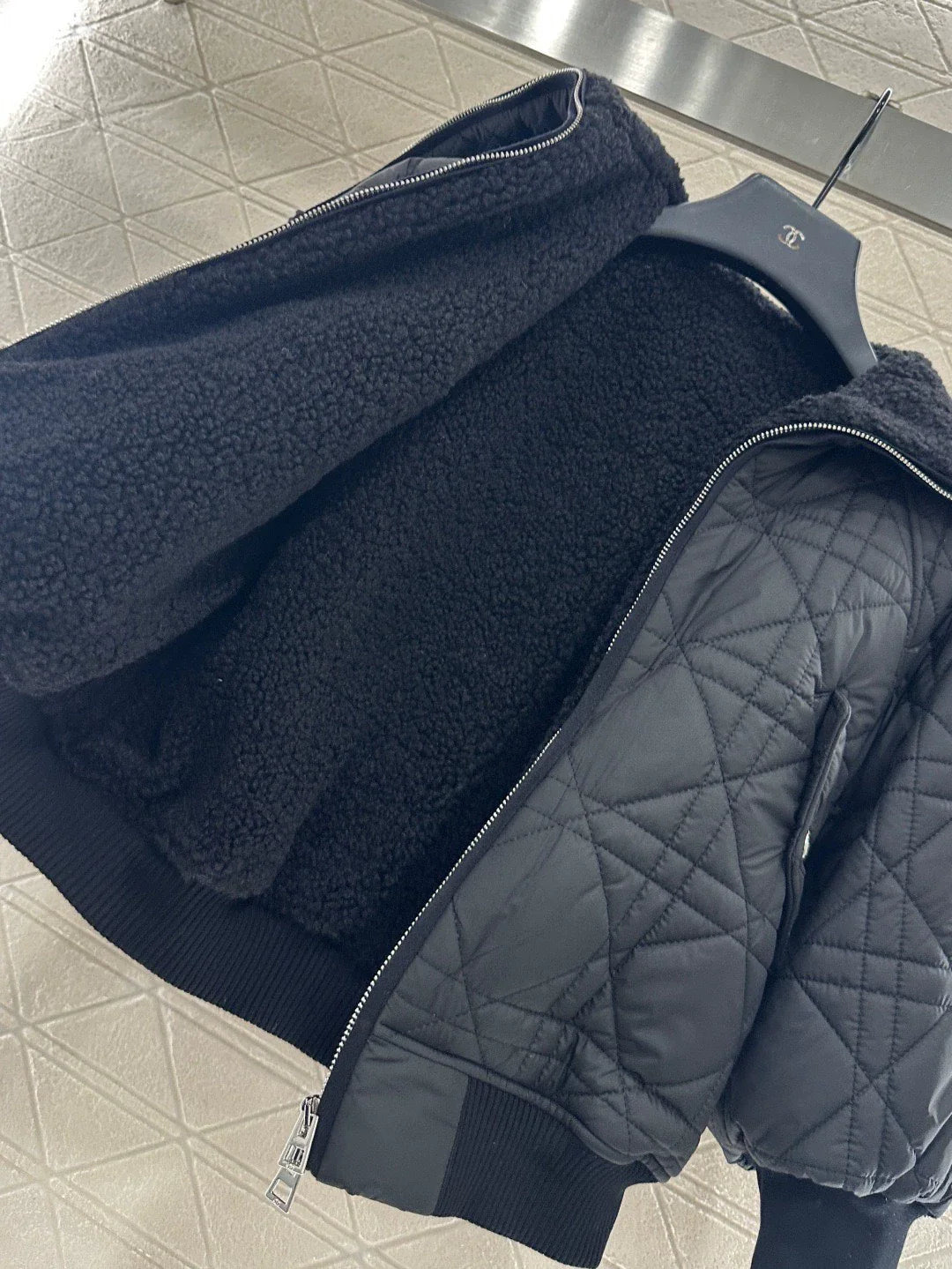 25fw Lamb wool lined diamond grid jacket