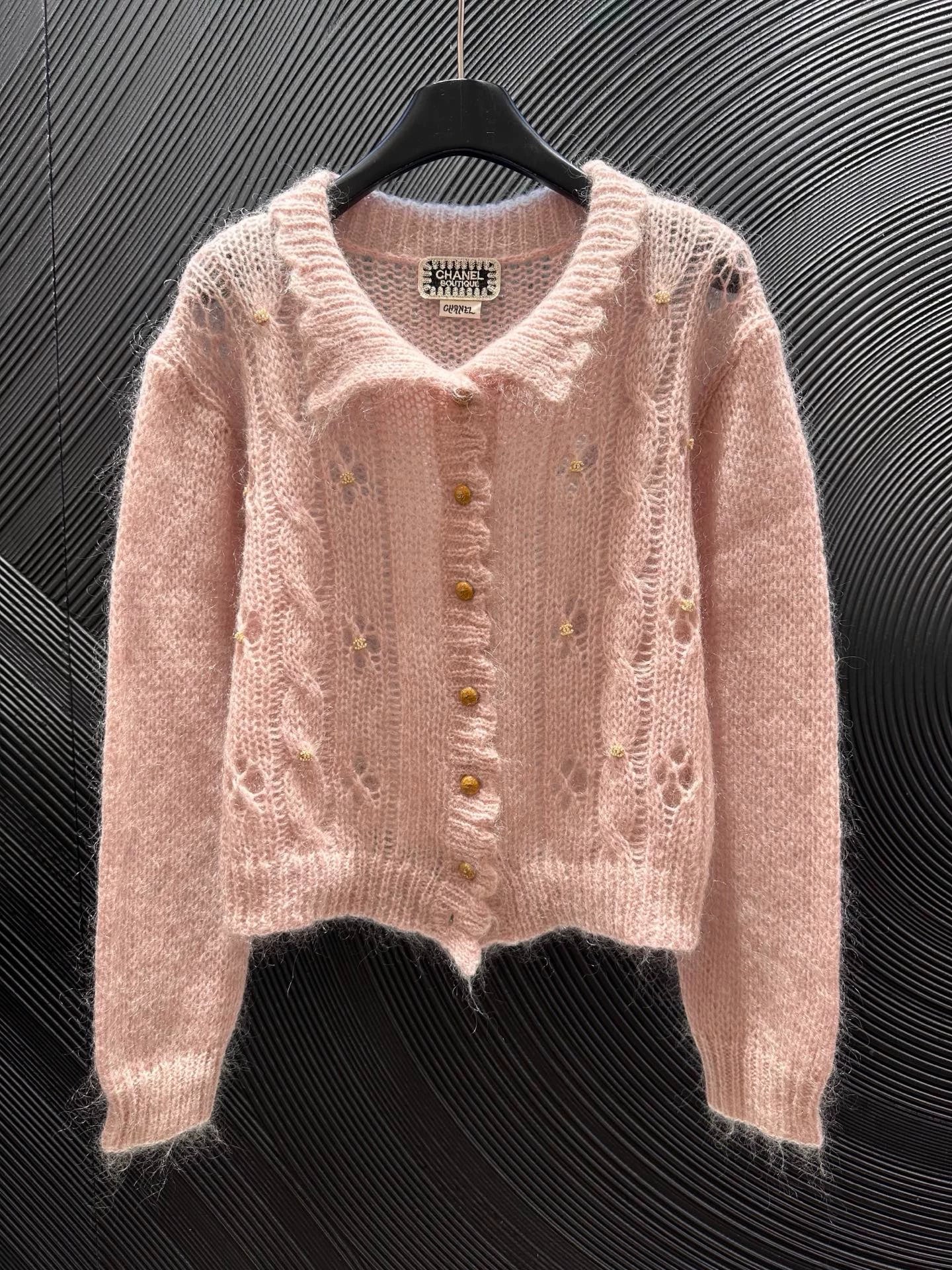 Buckle nail bead lapel sweater