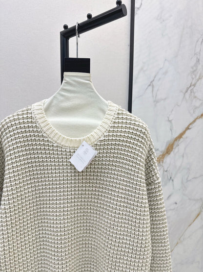 25fw Hand hook hollow ball round neck sweater