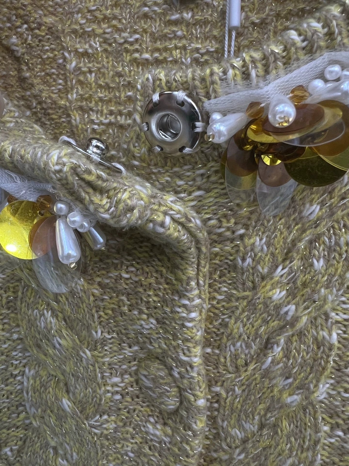 Nail bead flower decorative edge twisted flower knitted jacket