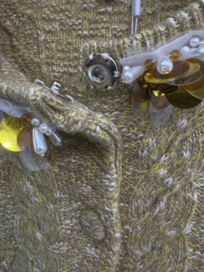 Nail bead flower decorative edge twisted flower knitted jacket