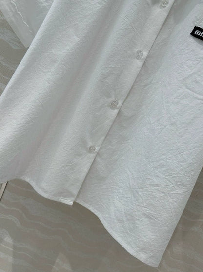 College style double-layer collar white shirt