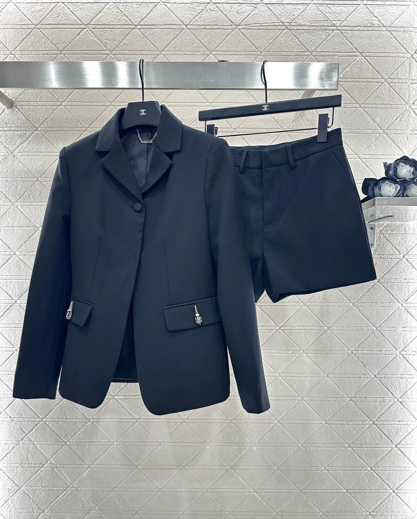 Collar suit jacket shorts set