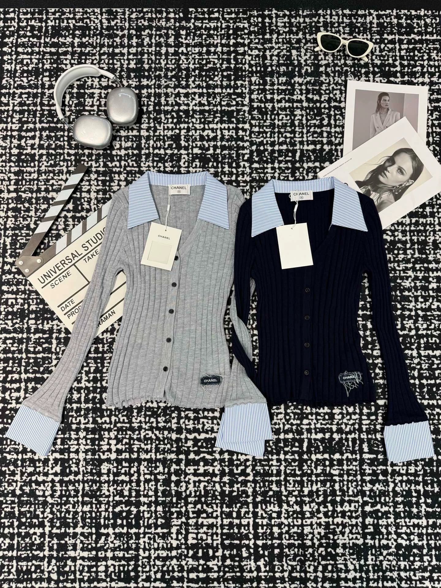 Knitted long sleeved shirt collar with patchwork