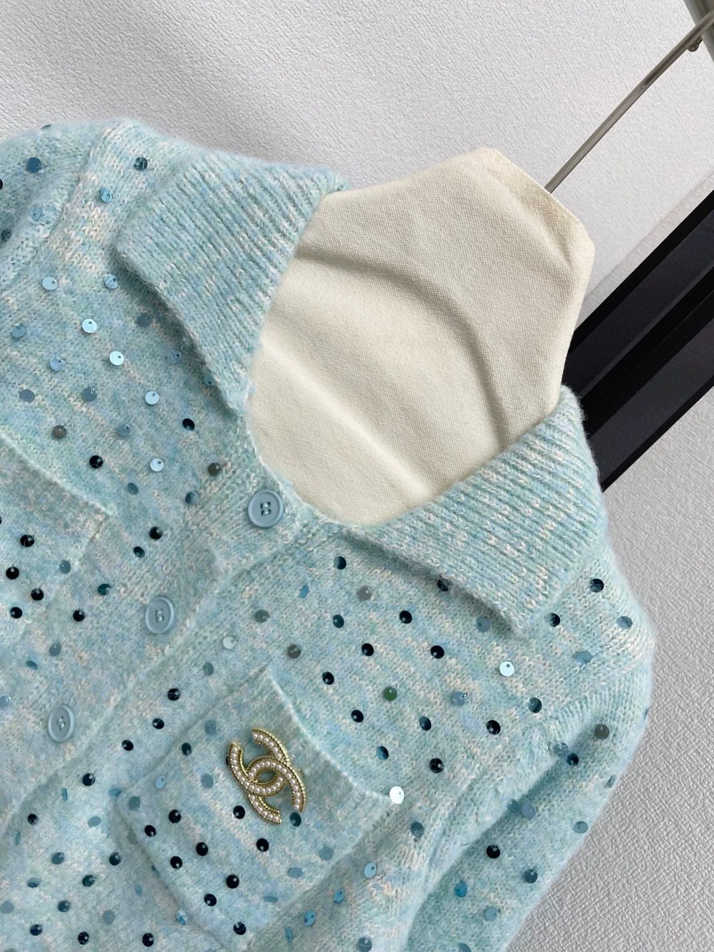 25fw Sequined lapel cardigan