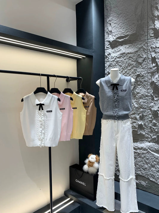 25 Summer new bow three-dimensional knitted vest