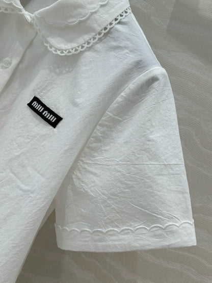 College style double-layer collar white shirt