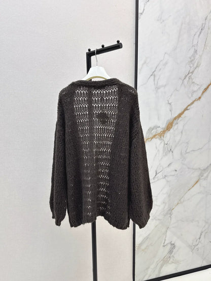 25 Embroidered decorative V-neck knitted silhouette cardigan