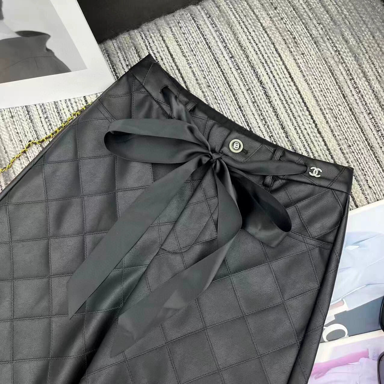 Lingge Design Pu Leather Pants