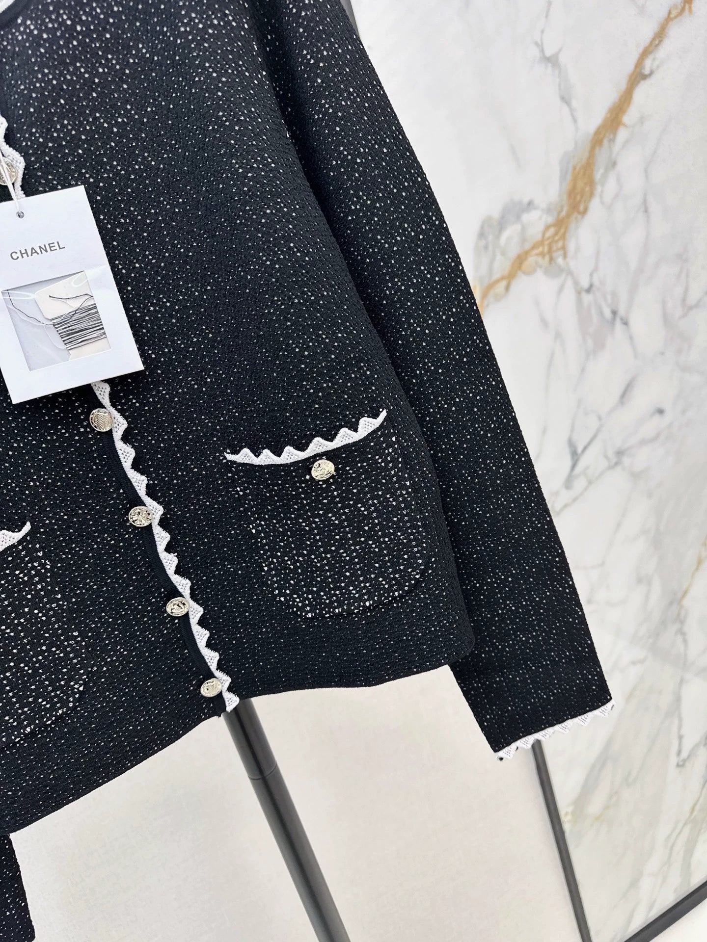 25fw Color blocked small lace cardigan