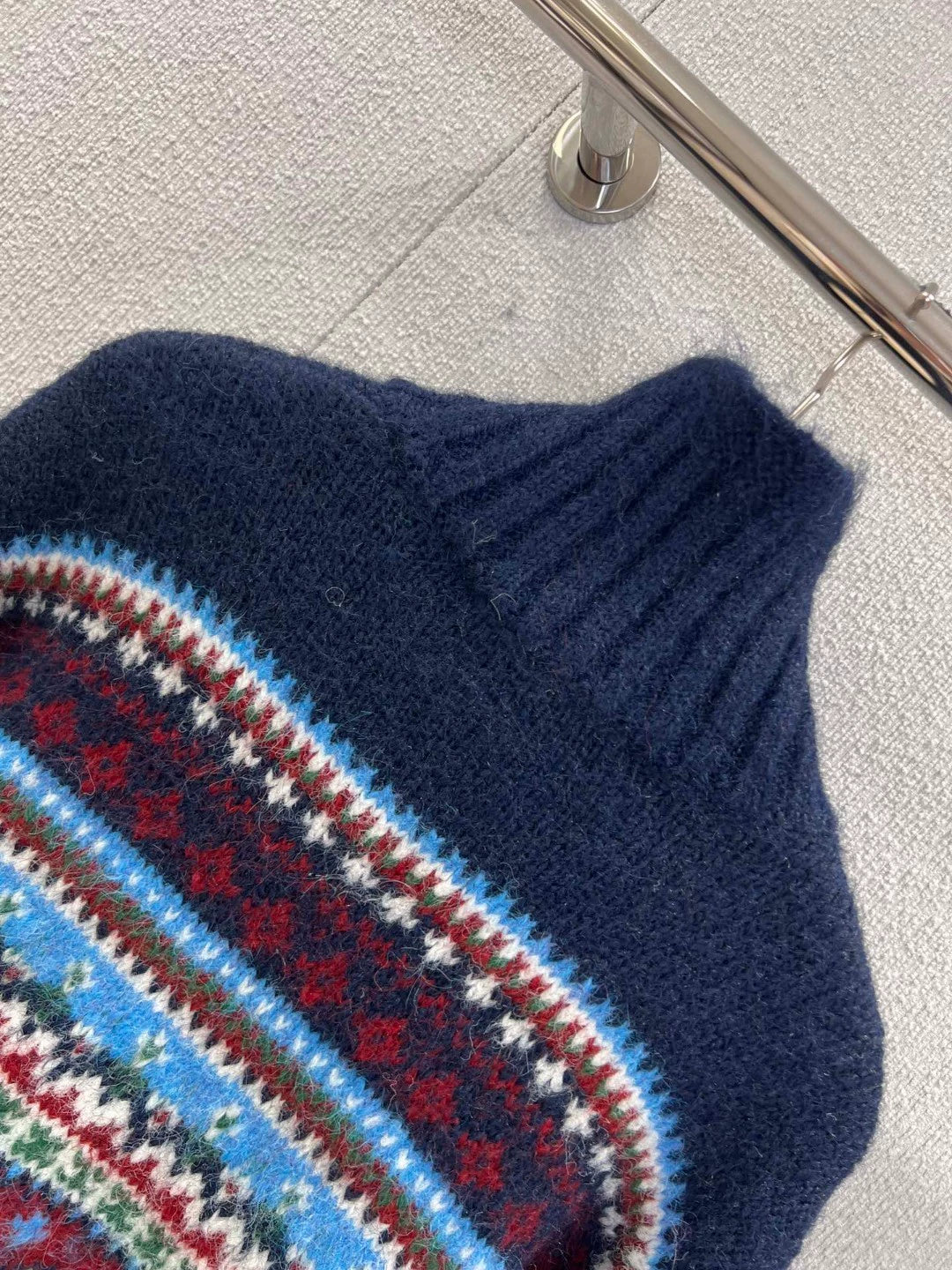 Ethnic style high necked knitted sweater