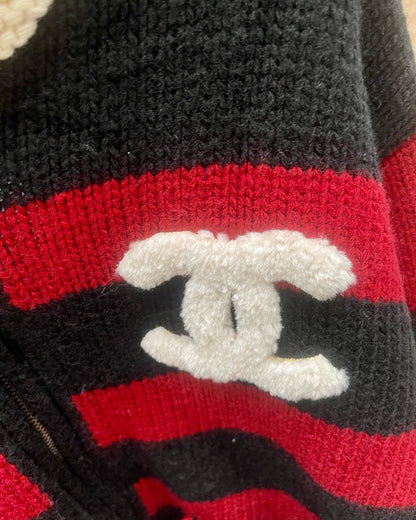 Red and black striped knitted cardigan