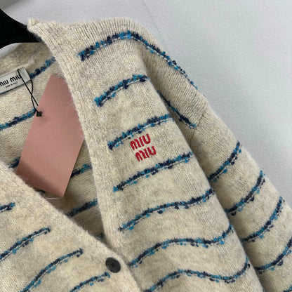 25fw V-neck striped cardigan