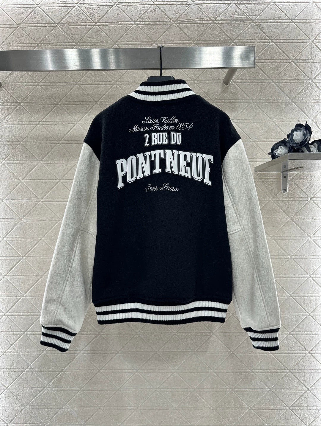 25fw Casual leather sleeve shoulder baseball jacket