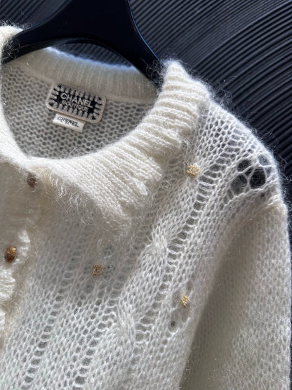 Buckle nail bead lapel sweater