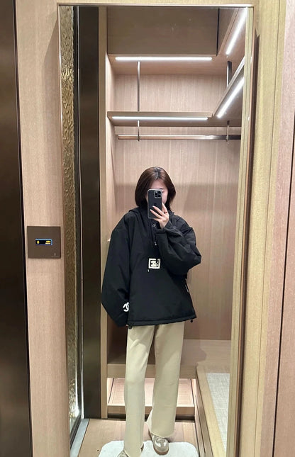 Hooded drawstring down cotton jacket