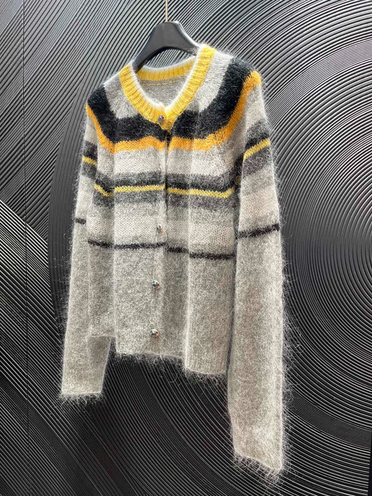 Striped mohair cardigan