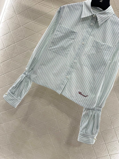 Short striped drawstring sleeve shirt