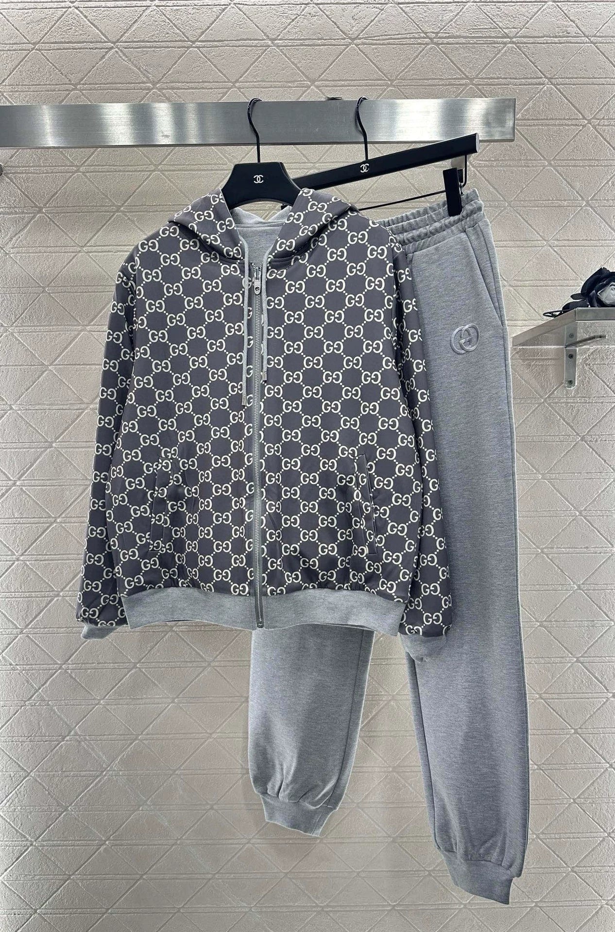 25 Double sided hooded jacket+long pants pure cotton set