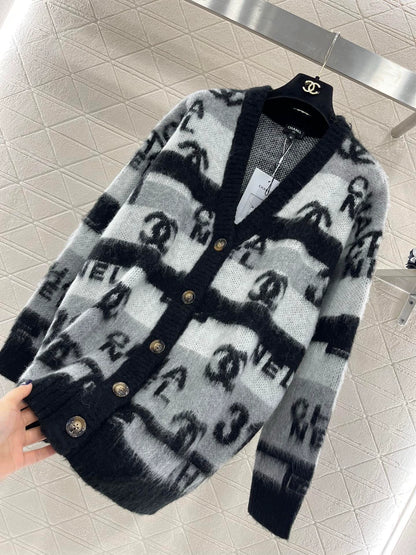 25fw Striped jacquard knitted cardigan