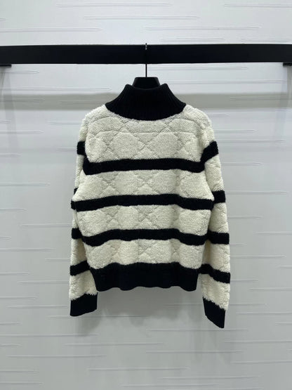 Tengge striped stand up collar cardigan