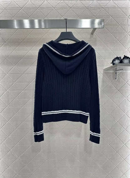 25fw Hooded zipper knitted cardigan