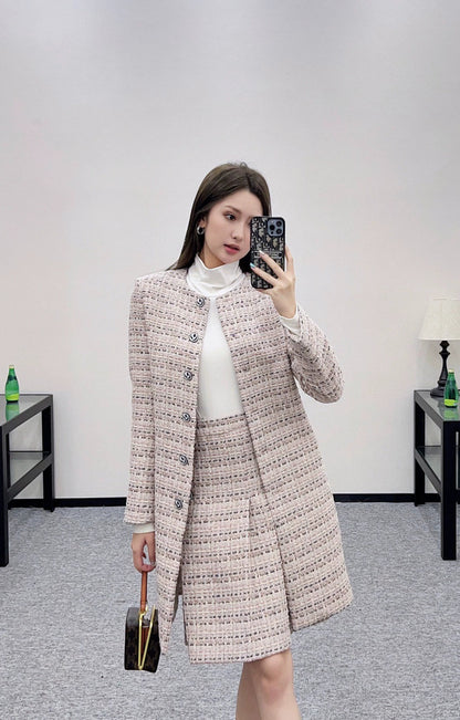 25fw Woolen colored dot dress long coat