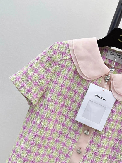 25fw Pink short sleeves with doll collar