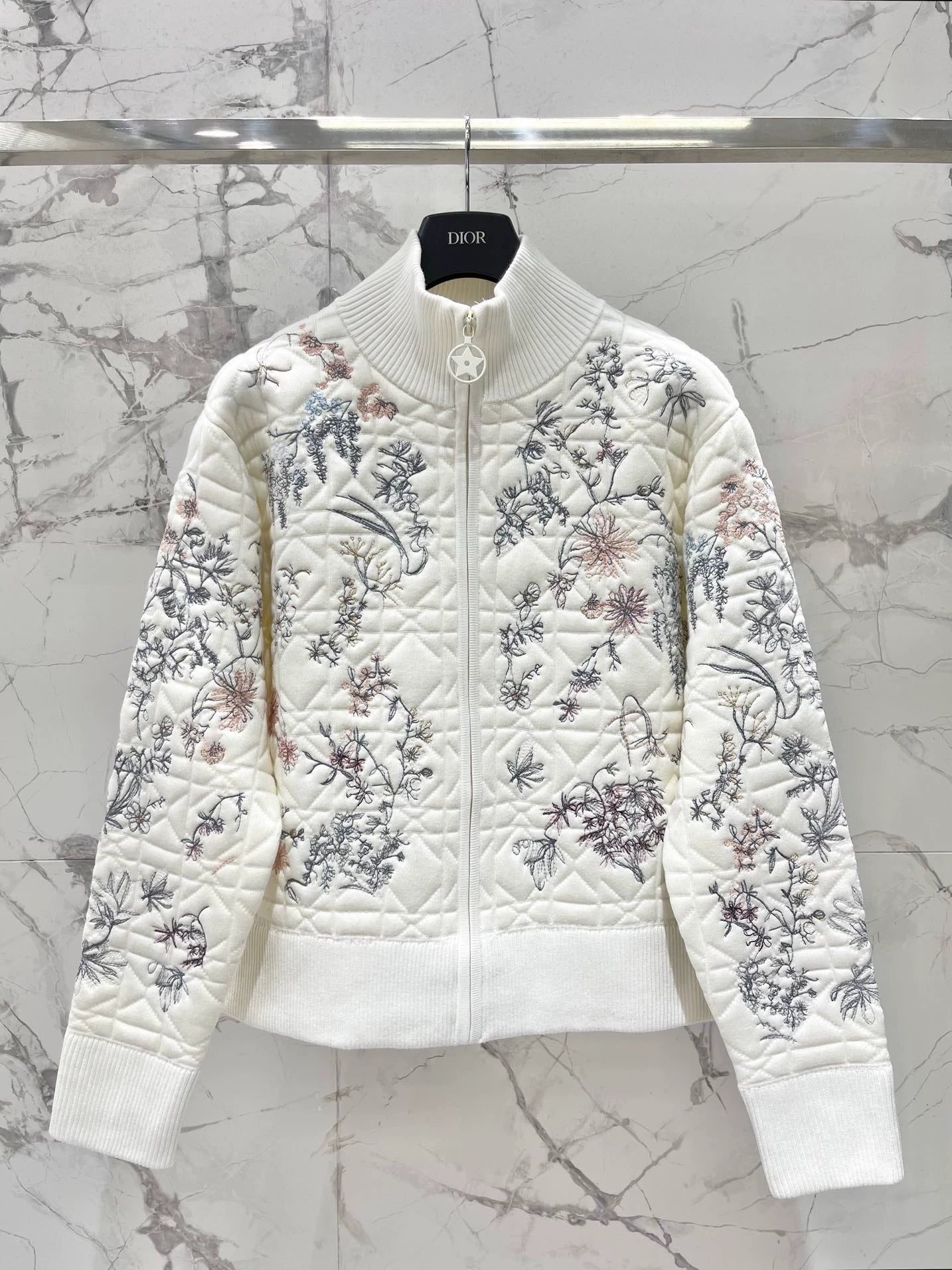 Vine patterned embroidered knitted cardigan