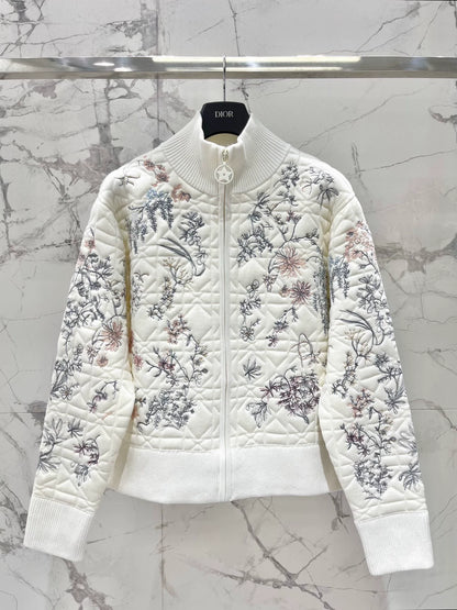 Vine patterned embroidered knitted cardigan
