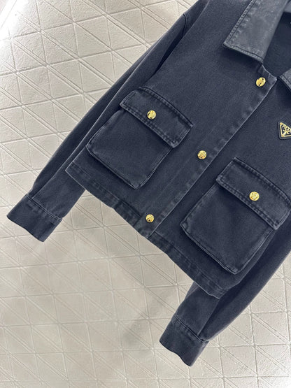 25fw Leather collar denim jacket