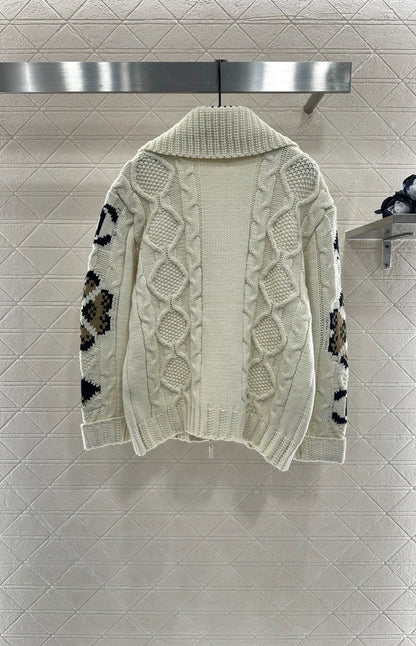 25fw Zipper hook flower knitted cardigan