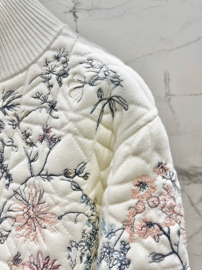 Vine patterned embroidered knitted cardigan