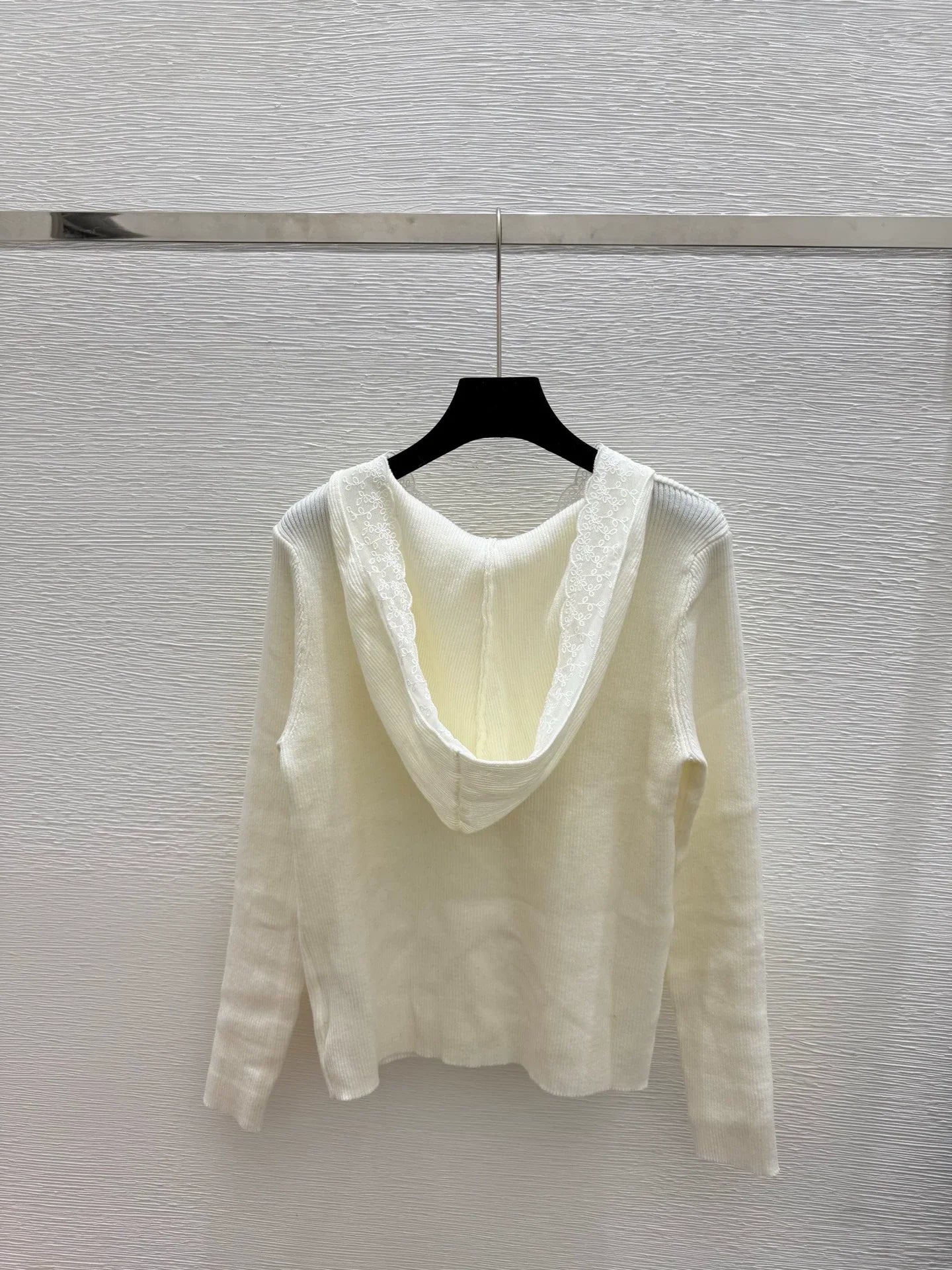 25fw Lace patchwork hooded knit sweater