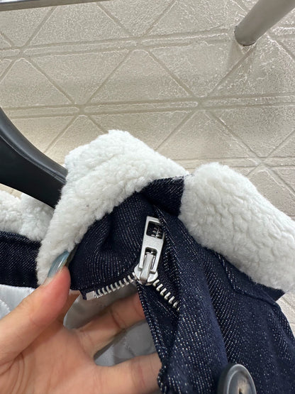 Hooded plush denim cloak jacket