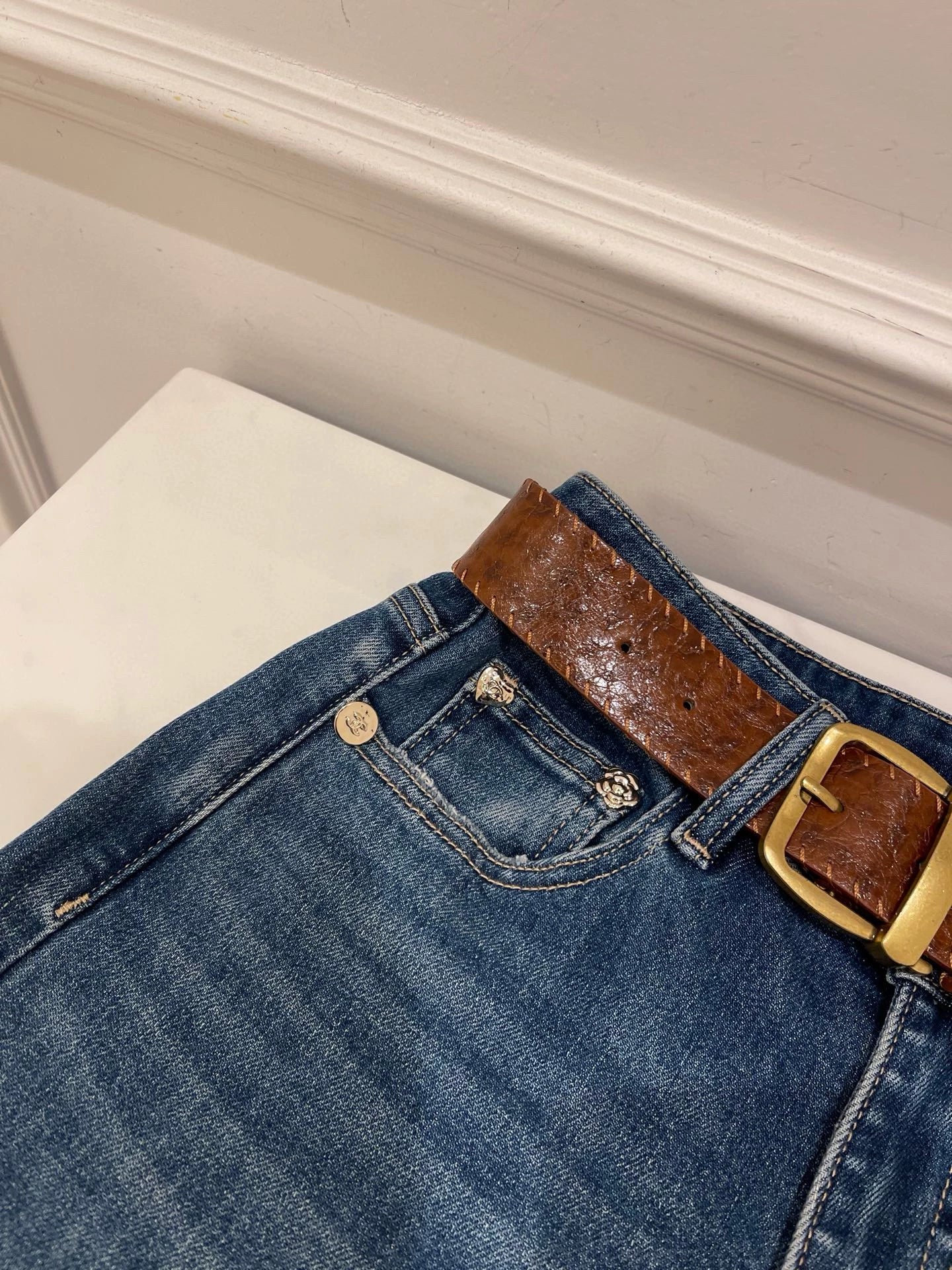 High waisted slightly flared jeans