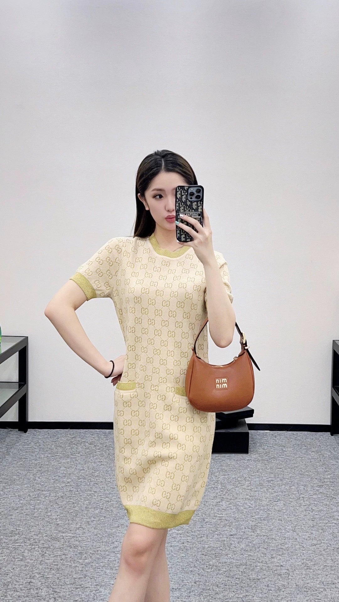 25fw Jacquard knitted short sleeved dress