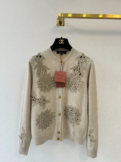 Hollow embroidery cashmere cardigan