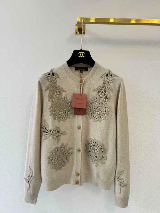 Hollow embroidery cashmere cardigan