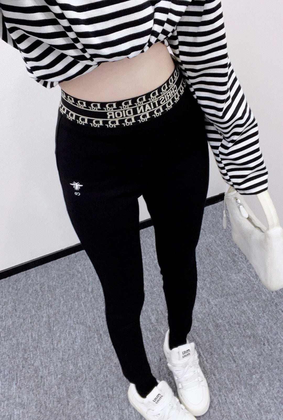 Letter-Embroidered High-Stretch Leggings