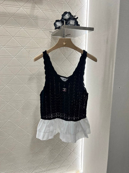 2025 new lace stitching knitted vest