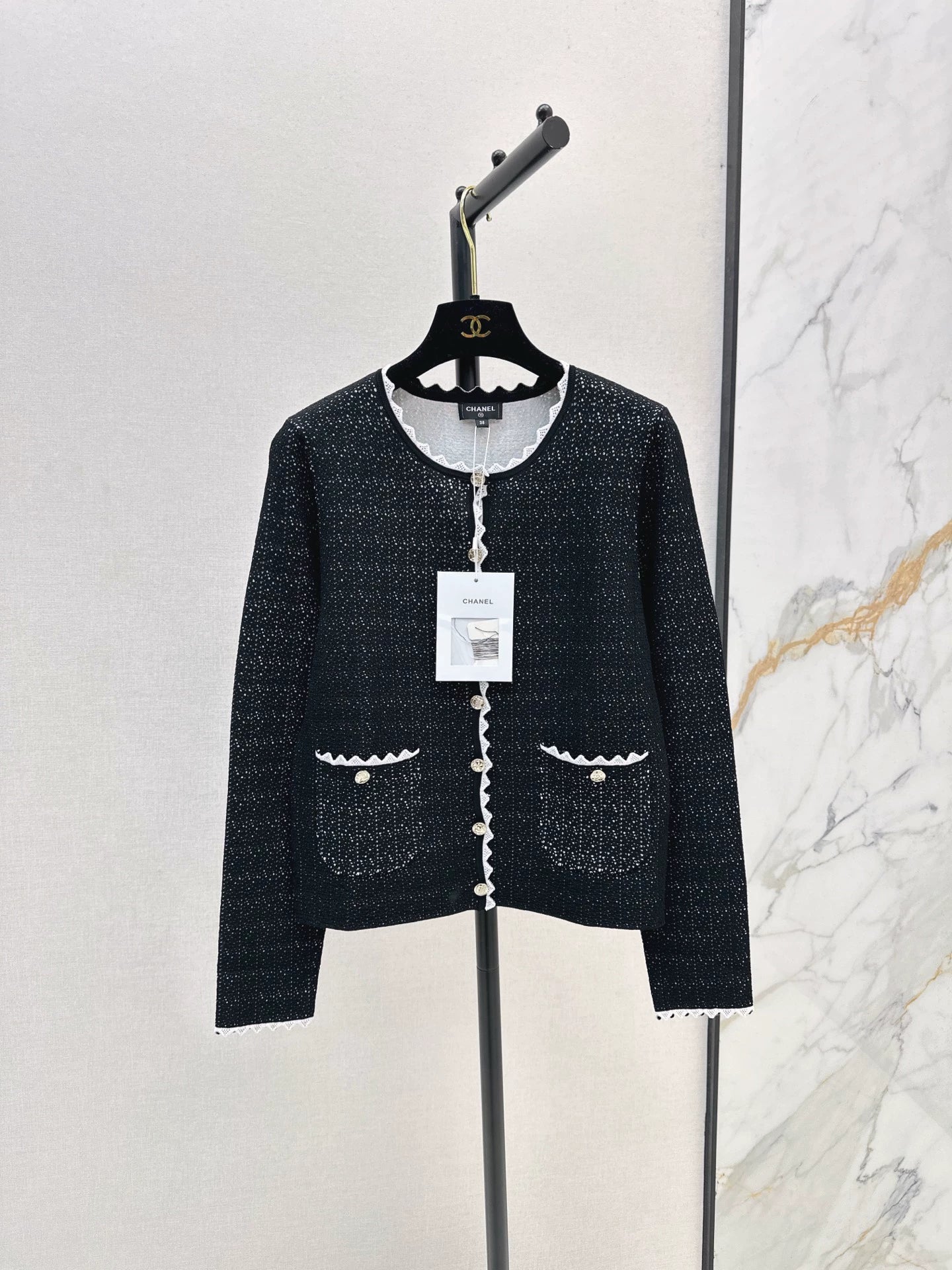 25fw Color blocked small lace cardigan