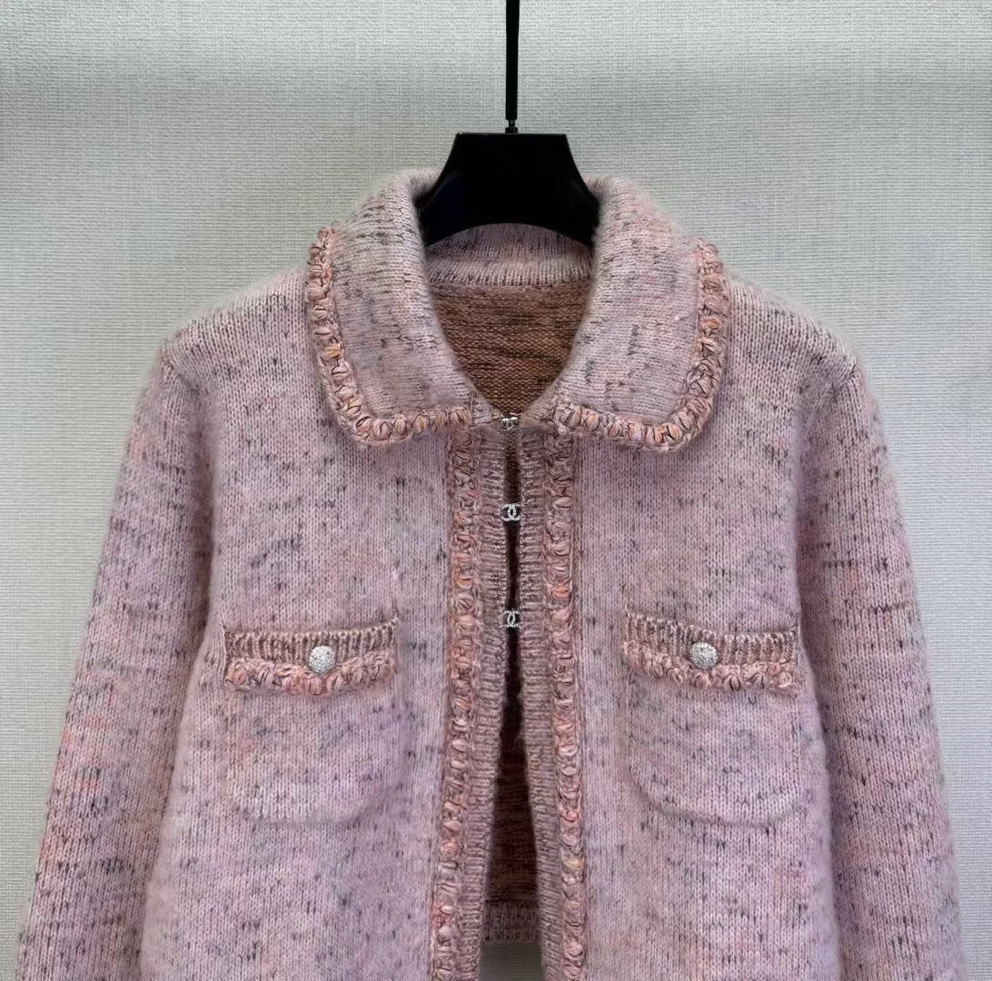 25fw Collar long sleeved knitted cardigan）