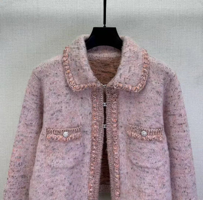 25fw Collar long sleeved knitted cardigan）