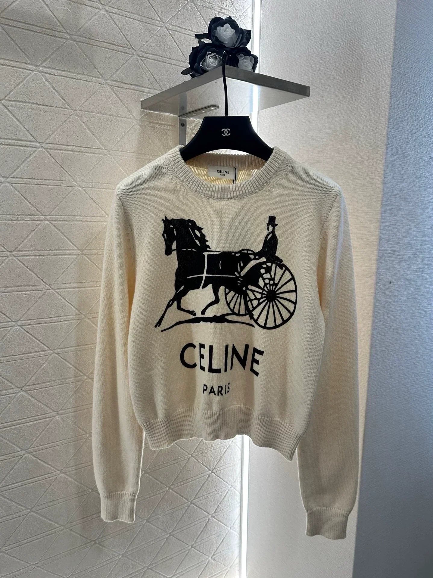 25 Crochet letter carriage knit sweater（Beigei/black）