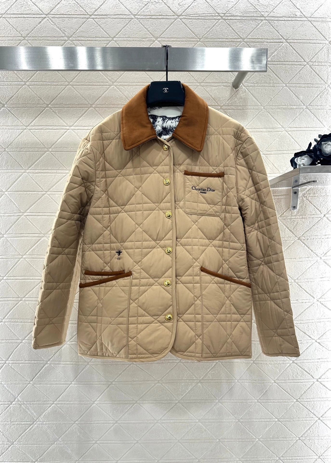Corduroy collar rattan plaid cotton jacket
