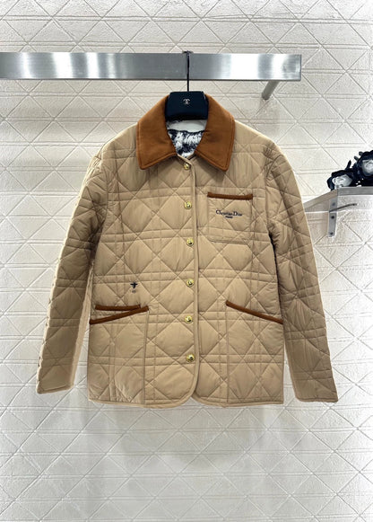 Corduroy collar rattan plaid cotton jacket