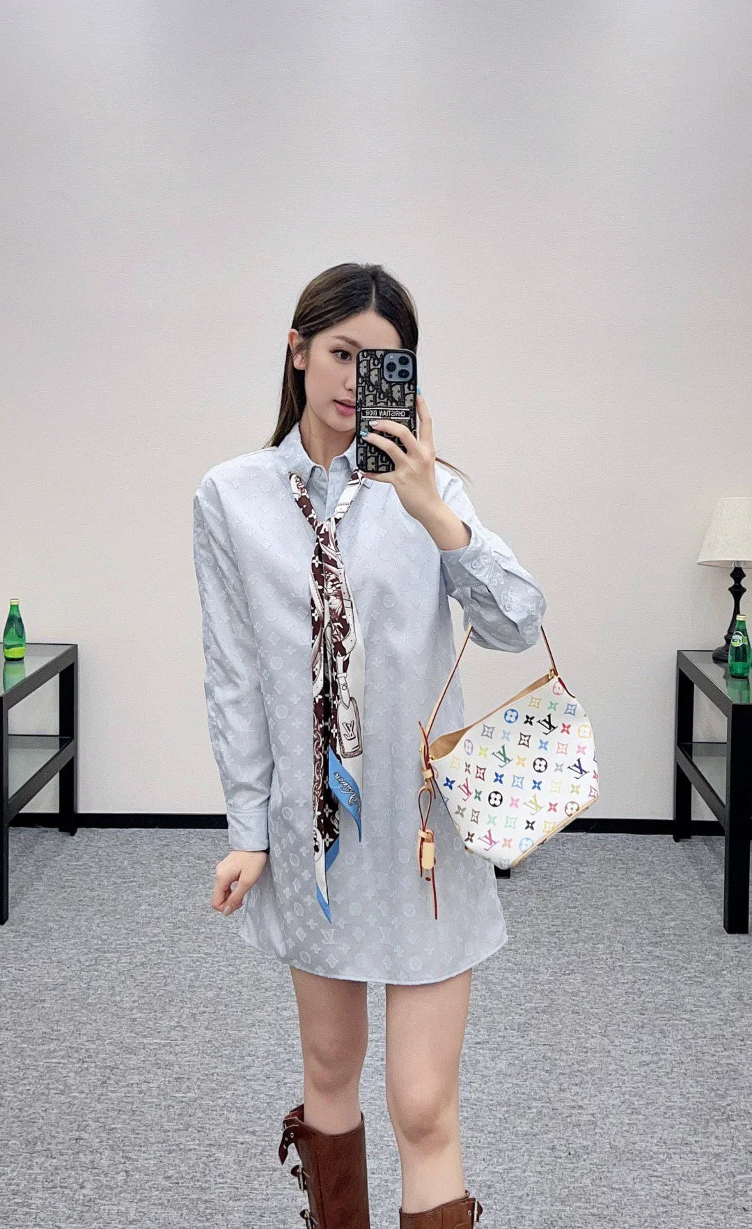 25fw Silk scarf long shirt